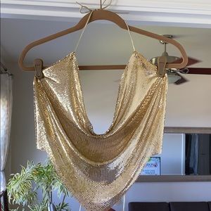 Whiting & Davis gold sequin halter top